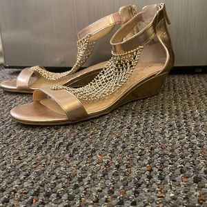 Rose gold wedge sandals